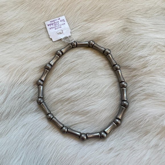LIa Sophia Dot Dash Bead Stretch Bracelet Silver Tone Metal Minimalist 14832 - Picture 4 of 11